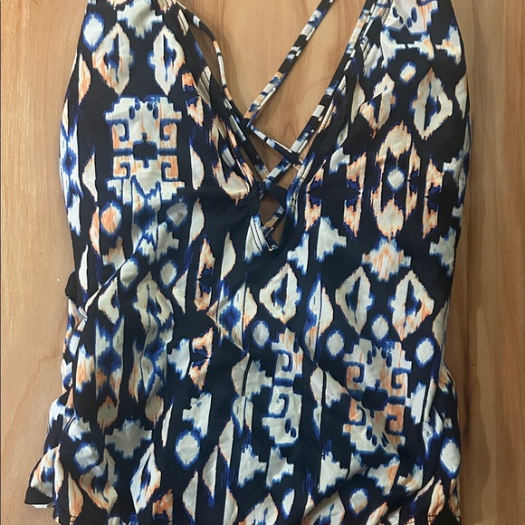 Athena Geometric Blue and Orange Swimsuit - Picture 2 of 5